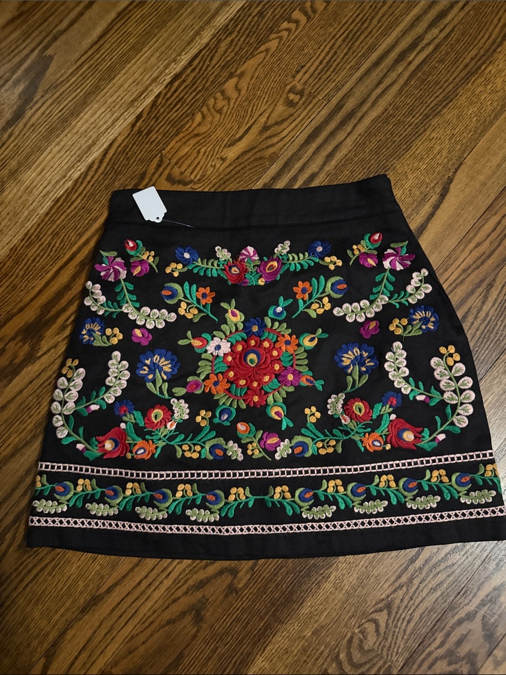 Black Floral Embroidered Mini Skirt